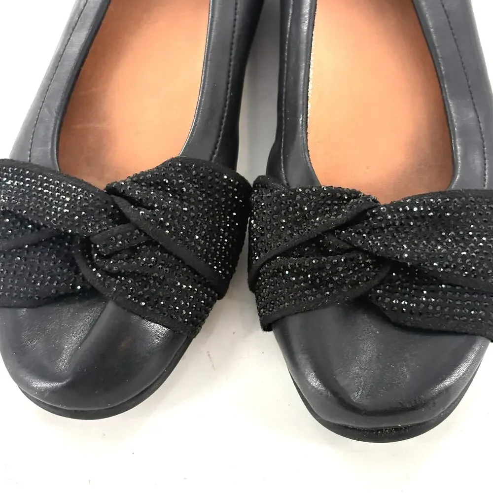 FitFlop Twiss Crystal Ballet Flat 6 Black Leather Fit Flop Comfort Slip On